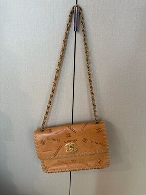 CHANEL Tan Leather Signature Whipstitch Shoulder Bag